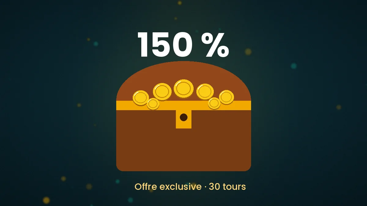 Coffre au trésor rempli de pièces avec l'inscription 150 %